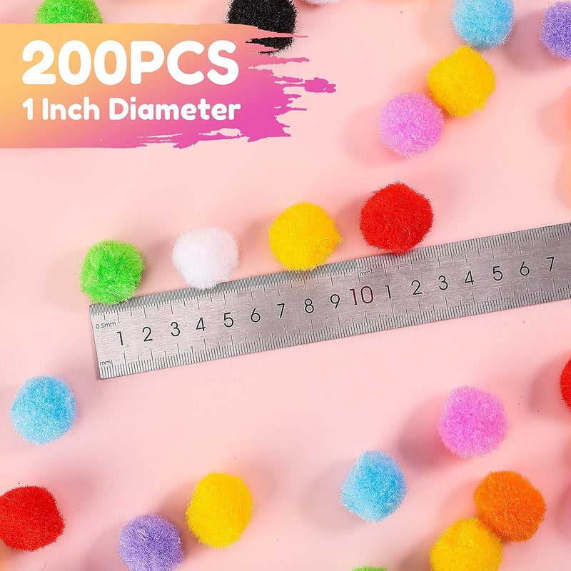 Caydo 200PCS Yellow Pom Poms, 1 Inch Rainbow Craft Pompom Soft and Fuzzy Balls for DIY Creative Crafts Projects and Decoration - Image 3